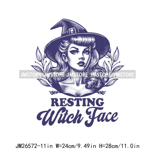 Custom Spooky Season Witch Girl Social Club Halloween Resting Witch Face DTF Iron On Transfer Sticker Ready To Press For Hoodies