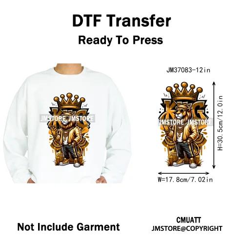 12in Urban Gangster Rich Money Lion Beats Shark Vibes Iron on DTF Thermal Transfers Stickers Ready to Press for T-shirts Bags