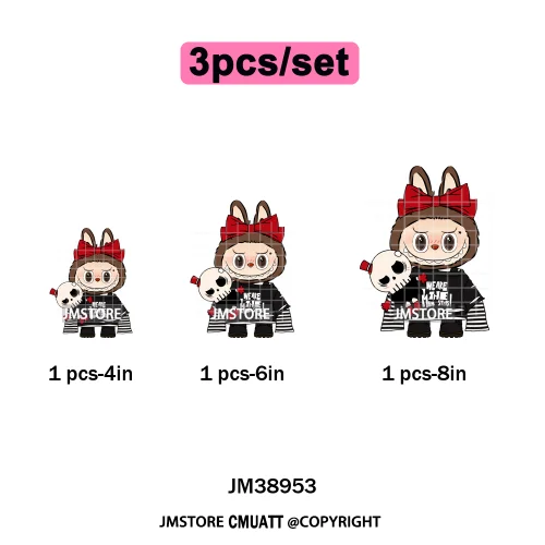 Coquette Bow Monster Doll Drinking Soda Bottle Thermal Printing Iron on DTF Washable Transfer Sticker Ready to Press for Clothes