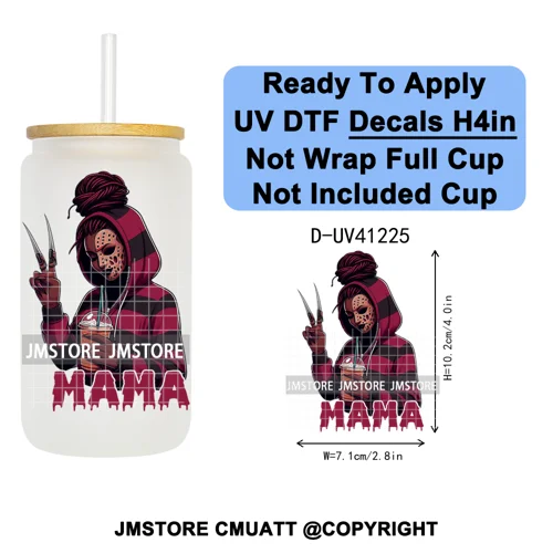 Spooky Mama Skullface Halloween UV DTF Decals Ready To Apply Waterproof Transfer Stickers DIY Crafts For 16OZ Libbey Glass Can