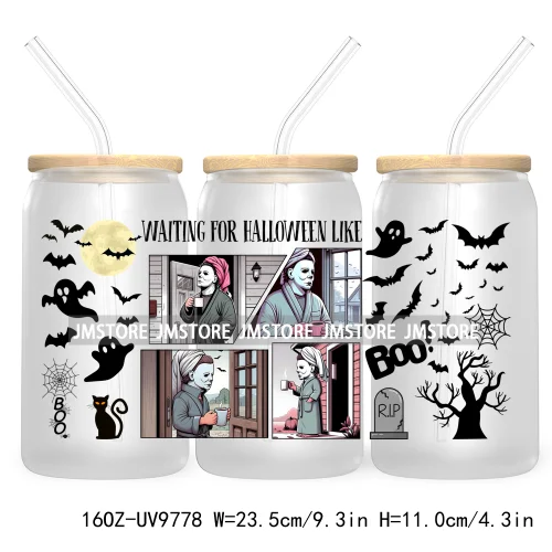 There's Some Horrors In This House UV DTF Sticker For 16OZ Libbey Glass Cup Wrap Transfer Stickers Custom Labels Boo Halloween