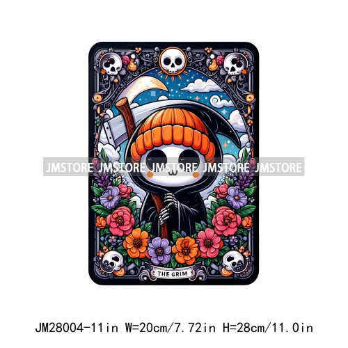 Spooky Halloween Tarot Card Pumpkin Skeleton Ghost Flower Iron On DTF Transfers Stickers Ready To Press For Sweatshirt Bags