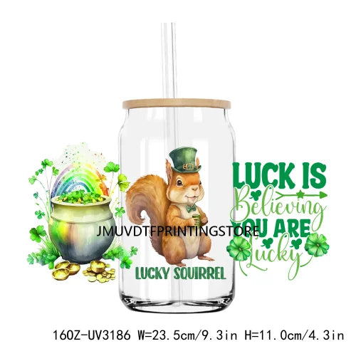 St. Patrick's Day Animals 16OZ UV DTF Cup Wrap Transfers Stickers Custom Labels DIY Waterproof Logo For Libbey Glass Can