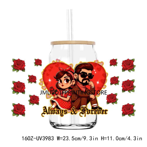 Chicana Valentine Mexican Culture 16OZ UV DTF Cup Wrap Transfer Stickers Custom Labels DIY Waterproof Logo For Libbey Glass Can