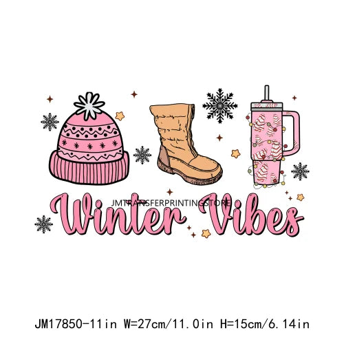 Christmas Winter Basics Design Stanley Tumbler Belt Bag Beanie Boot Inspired DTF Transfer Stickers Ready To Press For Hoodies