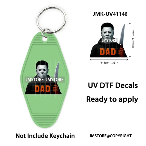 Black Dad Halloween Horror Villain UV DTF Motel Keychain Decal Ready To Ship Durable Transfer Stickers Prints For Hotel Keychain