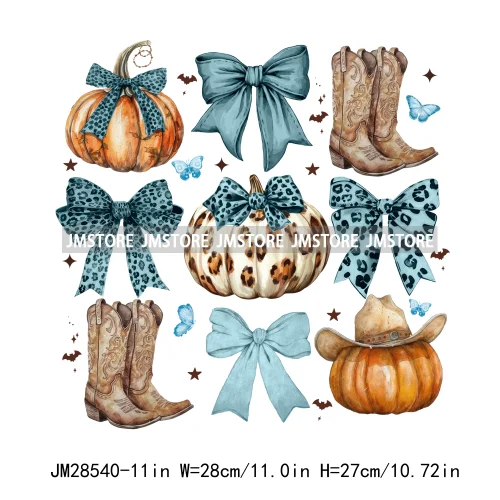 Howdy Western Boots Hat Fall Season Cowhide Leopard Pumpkin Coquette Bow Iron On DTF Transfer Sticker Ready To Press For Clothes