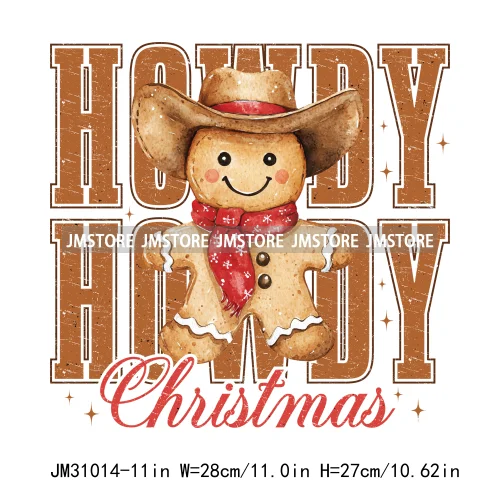 Funny Howdy Christmas Western Cowboy Highland Cow Gingerbread Boots Iron On DTF Transfers Stickers Ready To Press For T-shirts