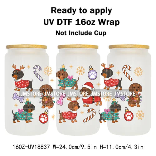 Christmas Bookish Santa Stocking Gifts UV DTF Cup Wrap Ready To Apply Transfer Stickers Waterproof For 16OZ Libbey Glass Can Mug