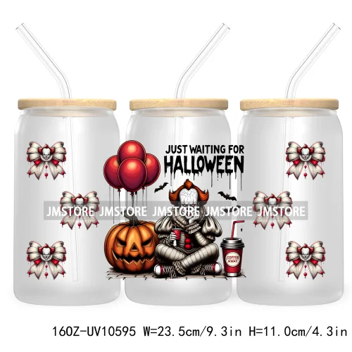 Horror Princess Halloween 16OZ UV DTF Cup Wrap Transfer Stickers Movie Killers Custom Labels For Libbey Glass Can Trick Or Treat