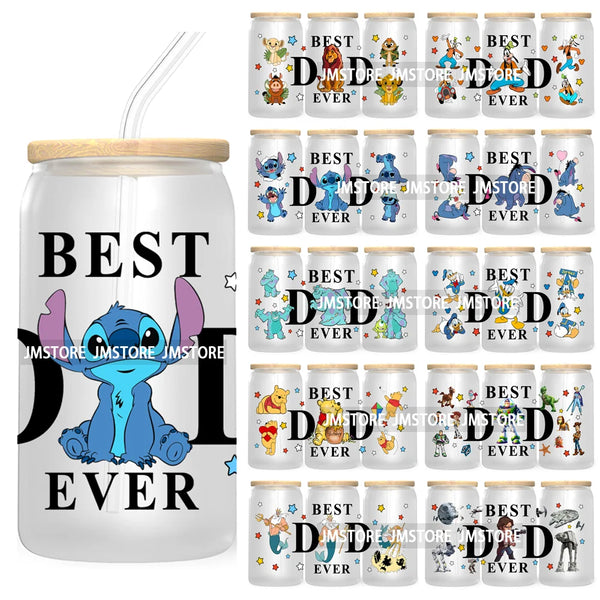 Best Dad Ever Cartoon Character 16OZ UV DTF Cup Wrap Transfer Stickers Custom Label Durable Waterproof Logo For Libbey Glass Can