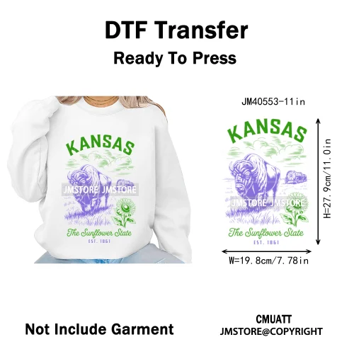 Colorful US State Love Travel Landmark Animal Icons Printing Iron on DTF Washable Transfers Stickers Ready to Press for T-shirts