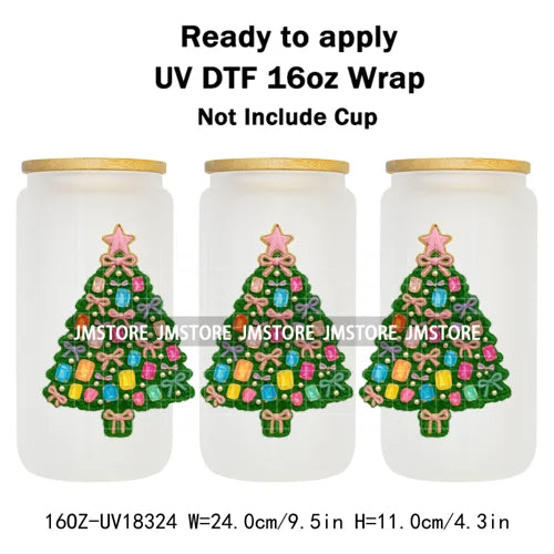 Faux Yarn Christmas Santa Claus Tree UV DTF Stickers Ready To Apply Cup Wrap Custom Labels DIY Craft For Libbey Glass Can Mugs