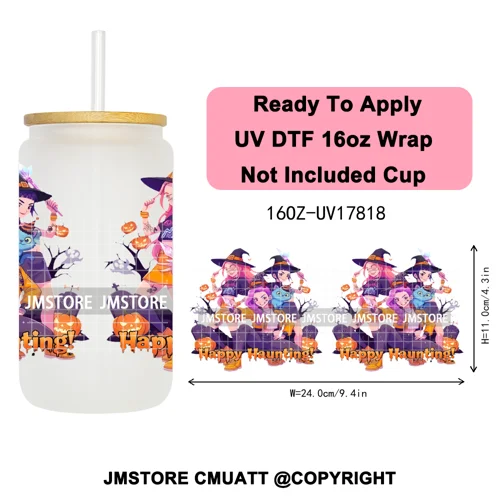 Kpop Halloween Spooky Ghosts Anime Lover 16OZ UV DTF Cup Wraps Ready To Apply Waterproof Transfer Stickers For Libbey Glass Can