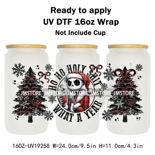 Horror Xmas Ghouls Characters NBC 16OZ UV DTF Cup Wraps Ready To Apply Durable Transfer Stickers For Libbey Glass Can Christmas