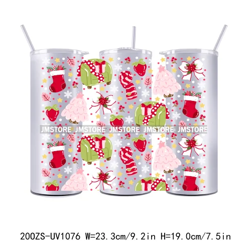 Girly Holiday Christmas Trees 20OZ Tumbler Wraps Ready To Ship UV DTF Transfer Stickers Waterproof Prints For Skinny Tumbler