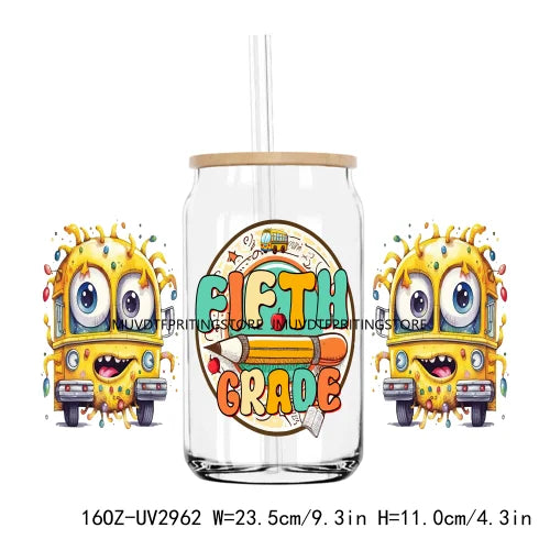 Back To School Grade Kindergarten 16OZ UV DTF Cup Wrap Transfers Stickers Custom Labels DIY Waterproof Logo For Libbey Glass Can