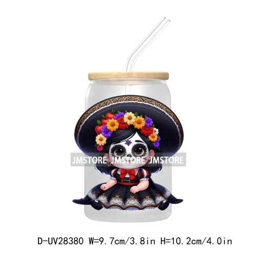 Mexican Little Princess UV DTF Transfer Stickers Decals For Libbey Cold Cups Mugs Tumbler Waterproof Craft Day of the Dead Girls