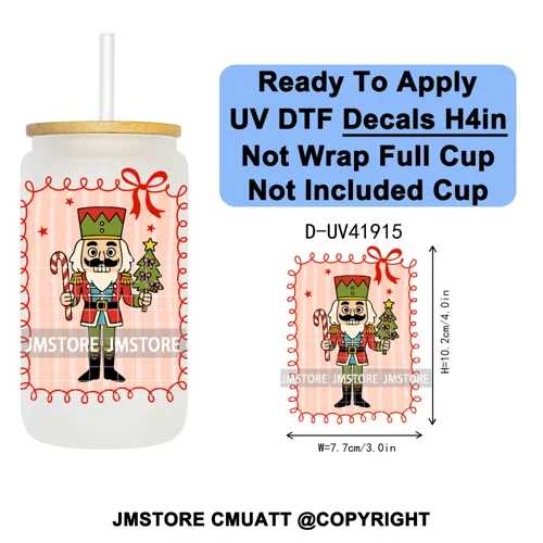 Preppy Christmas Stamps Xmas Card UV DTF Transfer Stickers Decals Ready To Apply Waterproof For 16OZ Libbey Glass Can Tumbler