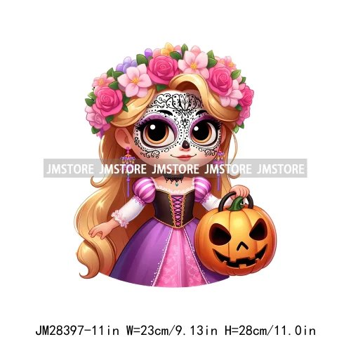 Washable Day Of The Dead La Catrina Dolls Designs Cartoon Princess Hispanic Girly Iron On DTF Transfers Stickers For Hoodies