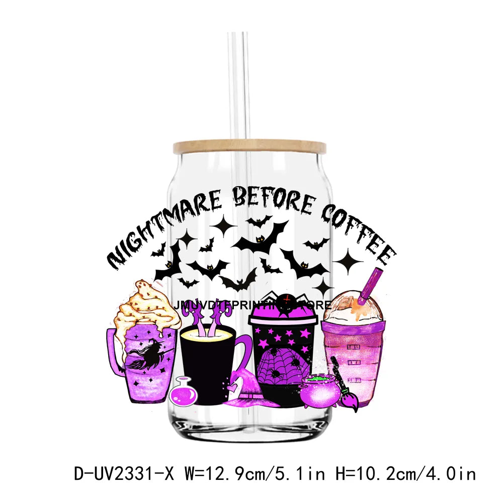 Skull Nightmare Before Coffee UV DTF Transfers Stickers Decals For Libbey Cold Cups Mugs Tumbler Waterproof DIY Craft