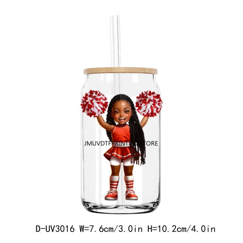 Cheer Leader Afro Black Girls UV DTF Transfers Stickers Decals For Libbey Cold Cups Mugs Tumbler Waterproof DIY Craft