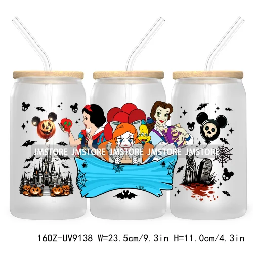 Mouse And Friends Halloween 16OZ UV DTF Cup Wrap Transfer Stickers Custom Labels Waterproof For Libbey Glass Can Magical Kingdom