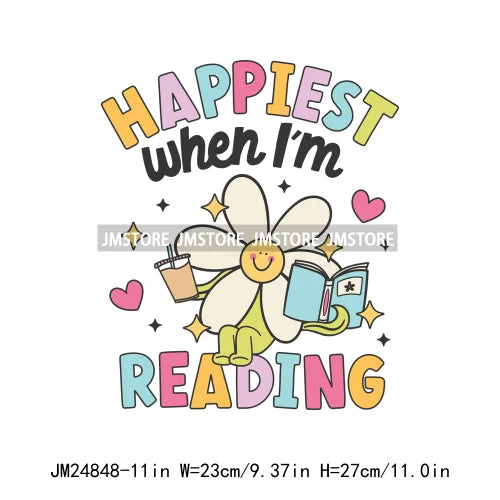 Happy Reading Book Life Coffee Tea Affirmation Saying Positive Quotes Iron On DTF Transfers Stickers Ready To Press For Clothing