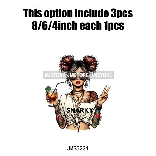 Cool Sarcasm Edgy Tattoo Idgaf Girl Iced Coffee Rebellious Women Iron on DTF Transfers Stickers Ready to Press for Clothing Bags