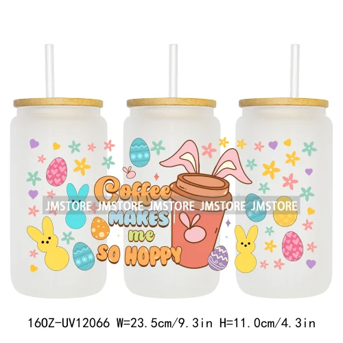 Hip Hop Easter Bunny Carrot Eggs Hunting UV DTF Sticker For 16OZ Libbey Glass Cup Can Wrap Transfer Stickers Custom Labels Logo