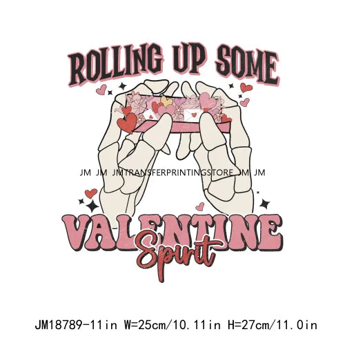 Retro Distressed Smile Valentine Logos Rolling Up Some Valentine Spirit Love Heart Skeleton DTF Transfer Stickers For Clothes