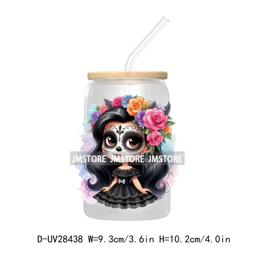 Cute Latina Cartoon Princess Baby Girl UV DTF Transfer Stickers Decals For Libbey Cold Cups Mug Tumbler Labels Sugar Skull Woman