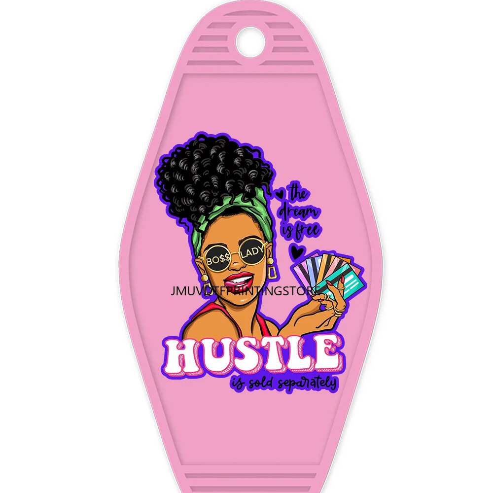 African American Girl High Quality WaterProof UV DTF Sticker For Motel Hotel Keychian Hustle Black Women