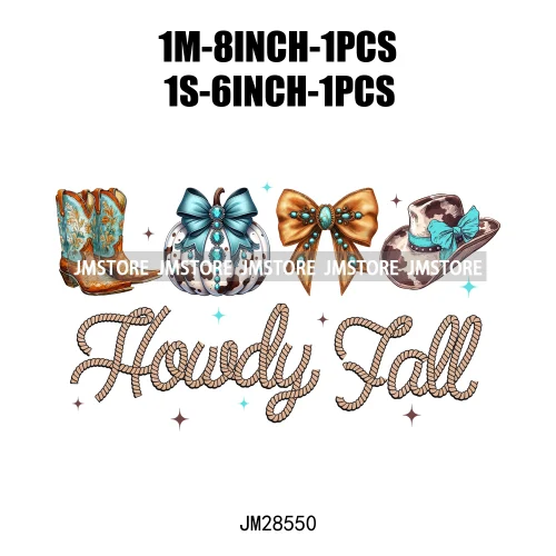 Howdy Western Boots Hat Fall Season Cowhide Leopard Pumpkin Coquette Bow Iron On DTF Transfer Sticker Ready To Press For Clothes