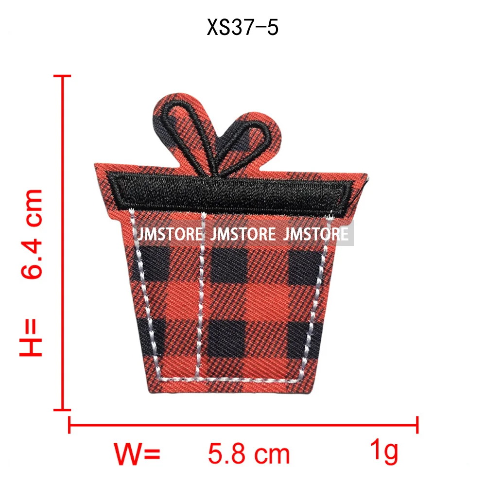 Red Checkered Christmas Icons Cozy Winter Season Lover Festive Decoration Embroidery Appliques Iron on Patches for Clothes Bags