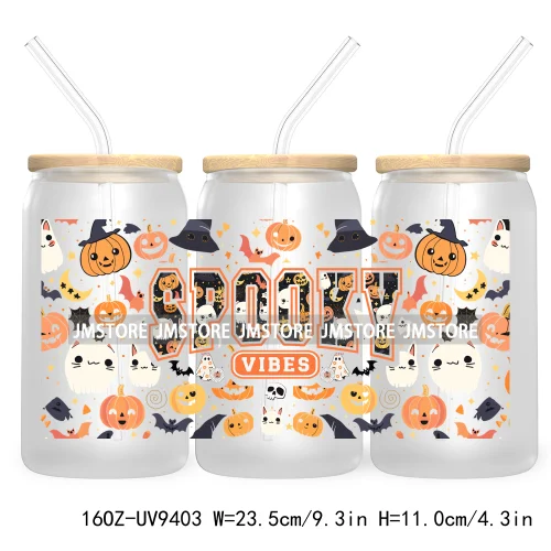 Coquette Pumpkin Autumn 16OZ UV DTF Cup Wrap Transfer Stickers Custom Waterproof Label For Libbey Glass Can Cute Ghost Halloween