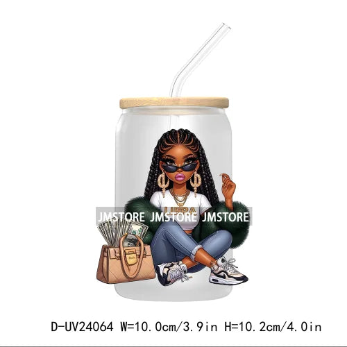 Black Girl Zodiac UV DTF Transfers Stickers Decals For Libbey Cold Cups Mugs Tumbler Waterproof Hip Hop African American Woman