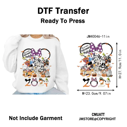 Happy Halloween Nightmare Cartoon Character Pumpkin Skeleton Iron on DTF Washable Transfers Stickers Ready to Press for T-shirts