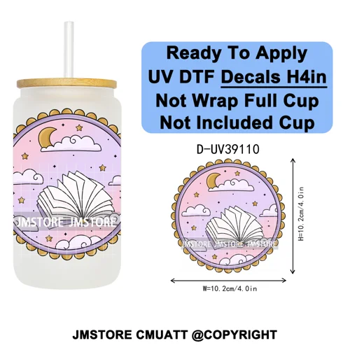 Bookish Positive Quotes Self Care UV DTF Transfer Stickers Decals Ready To Apply Waterproof For 16OZ Libbey Glass Can Tumbler