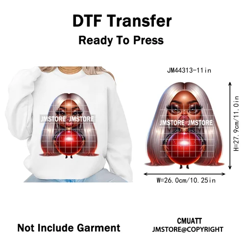 Sassy Black Girl Santa Christmas Bright Gingerbread Iron on Washable DTF Heat Transfers Stickers Ready to Press for Sweatshirts