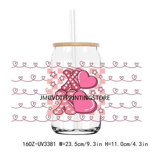 XOXO Valentines Coffee Cup 16OZ UV DTF Cup Wrap Transfers Stickers Custom Label DIY Waterproof Logo For Libbey Glass Can Hearts