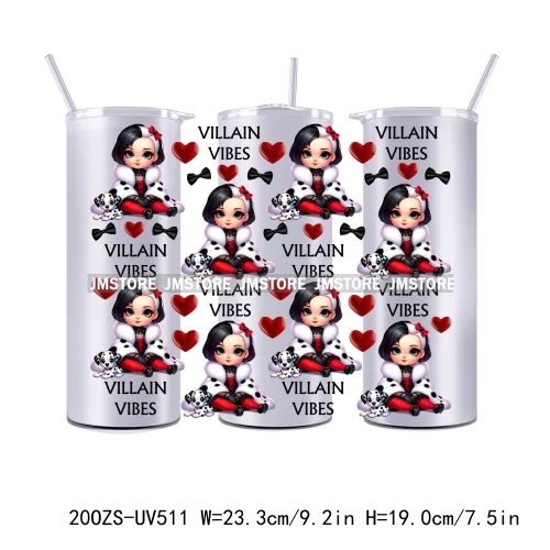 Couple Horror Character Cartoon 20OZ Straight Skinny Tumbler Wrap UV DTF Cup Wraps Custom Label Transfer Sticker Waterproof Logo