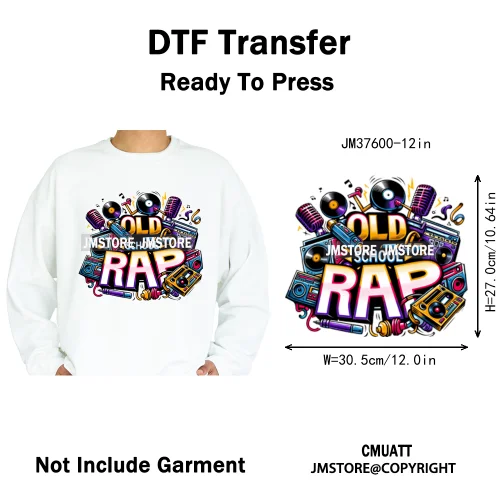 12in Old School Rap Hip Hop Music King Gaming Urban Vibes Graffiti Iron on DTF Heat Transfer Stickers Ready to Press for T-shirt