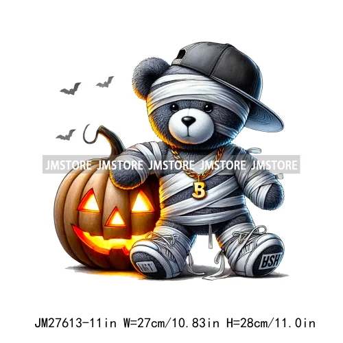 Hip Hop Halloween Pumpkin Mummy Bear Scary Vibes Printing Logos DTF Iron On Transfers Stickers Ready To Press For Sweatshirt