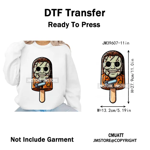 Scary Halloween Popsicles Horror Movie Killers Character Iron on DTF Washable Transfers Stickers Ready to Press for Textile Bags