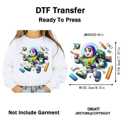 Cartoon Character Back To School Book Teacher School Friends Iron on DTF Washable Transfers Stickers Ready to Press for Textile