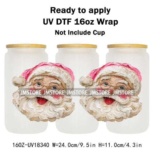 Faux Yarn Christmas Characters UV DTF Cup Wrap Ready To Apply Transfer Stickers Durable 16OZ Tumbler Wraps For Libbey Glass Can