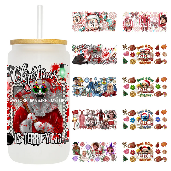 Christmas Movie Characters UV DTF Cup Wrap Ready To Apply Transfer Stickers Waterproof 16OZ Tumbler Wraps For Libbey Glass Can