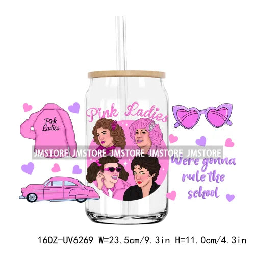 Summer Lovin Pink Ladies Movie 16OZ UV DTF Cup Wrap Transfers Stickers Custom Label Durable Waterproof Logo For Libbey Glass Can