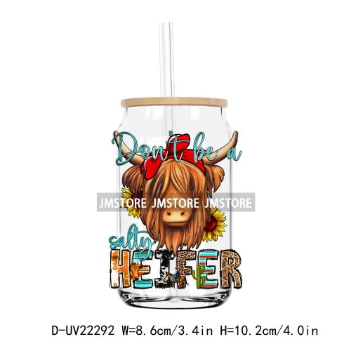 Western Highland Cow Farm Animals Sunflower UV DTF Transfer Stickers Decals For Libbey Cold Cup Mug Tumbler Waterproof DIY Craft